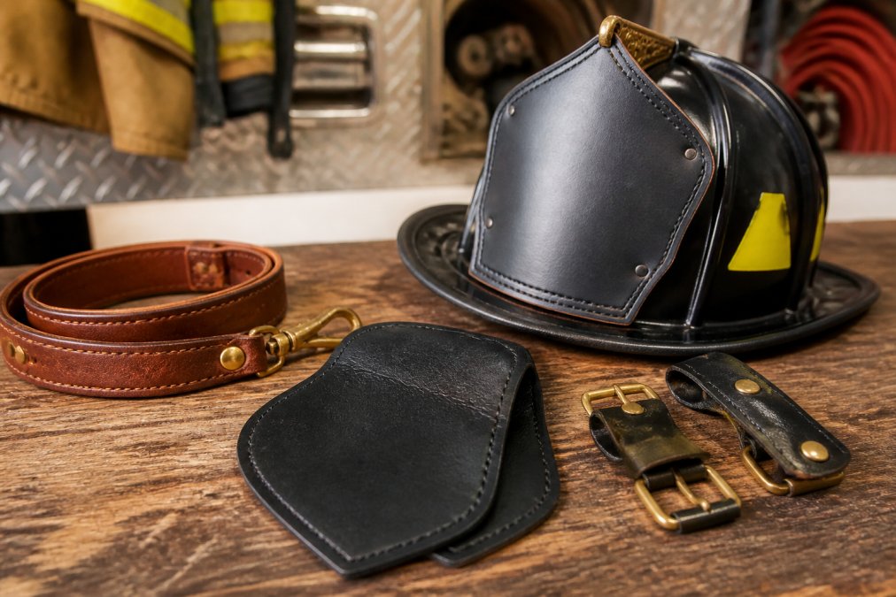 Durable Leather Helmet Accessories for Firefighters